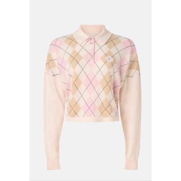 Maje Beige & Pink Argyle Sweater 🧡 - Picture 2 of 12